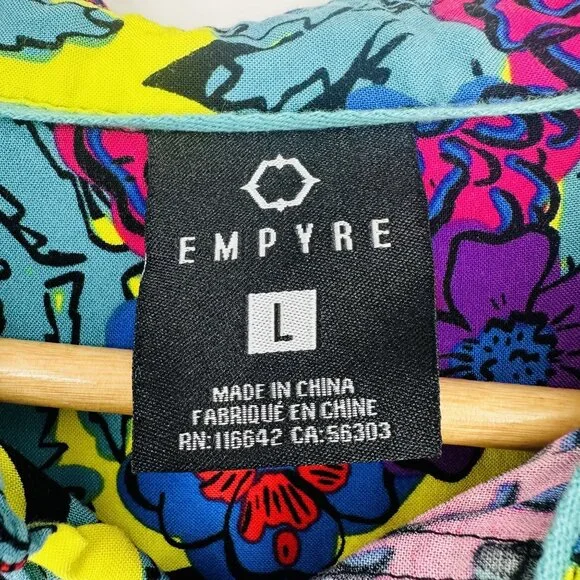 Empyre Mens Floral Multicolored Short Sleeve Collared Button Down Shirt Size L - Picture 9 of 11